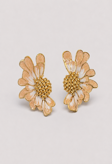 Aretes Flor Margarita Beige y Dorado