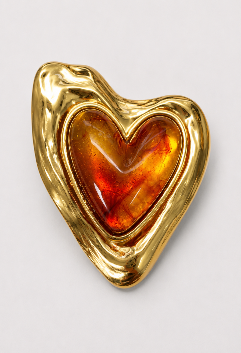 Aretes Corazón Dorado Piedra Ámbar BYBLA - vista 2