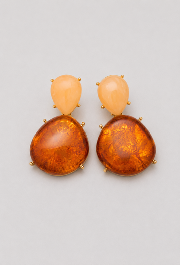 Aretes Colgantes Piedras Ámbar y Durazno