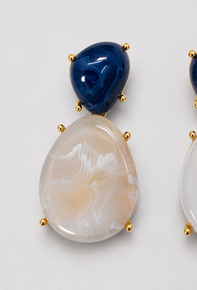 Aretes Colgantes Piedras Azul y Marfil BYBLA - vista 2