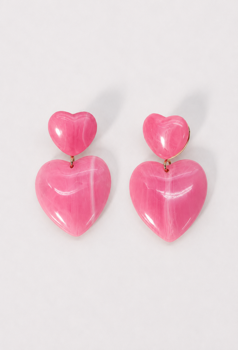 Aretes Doble Corazón Rosa BYBLA