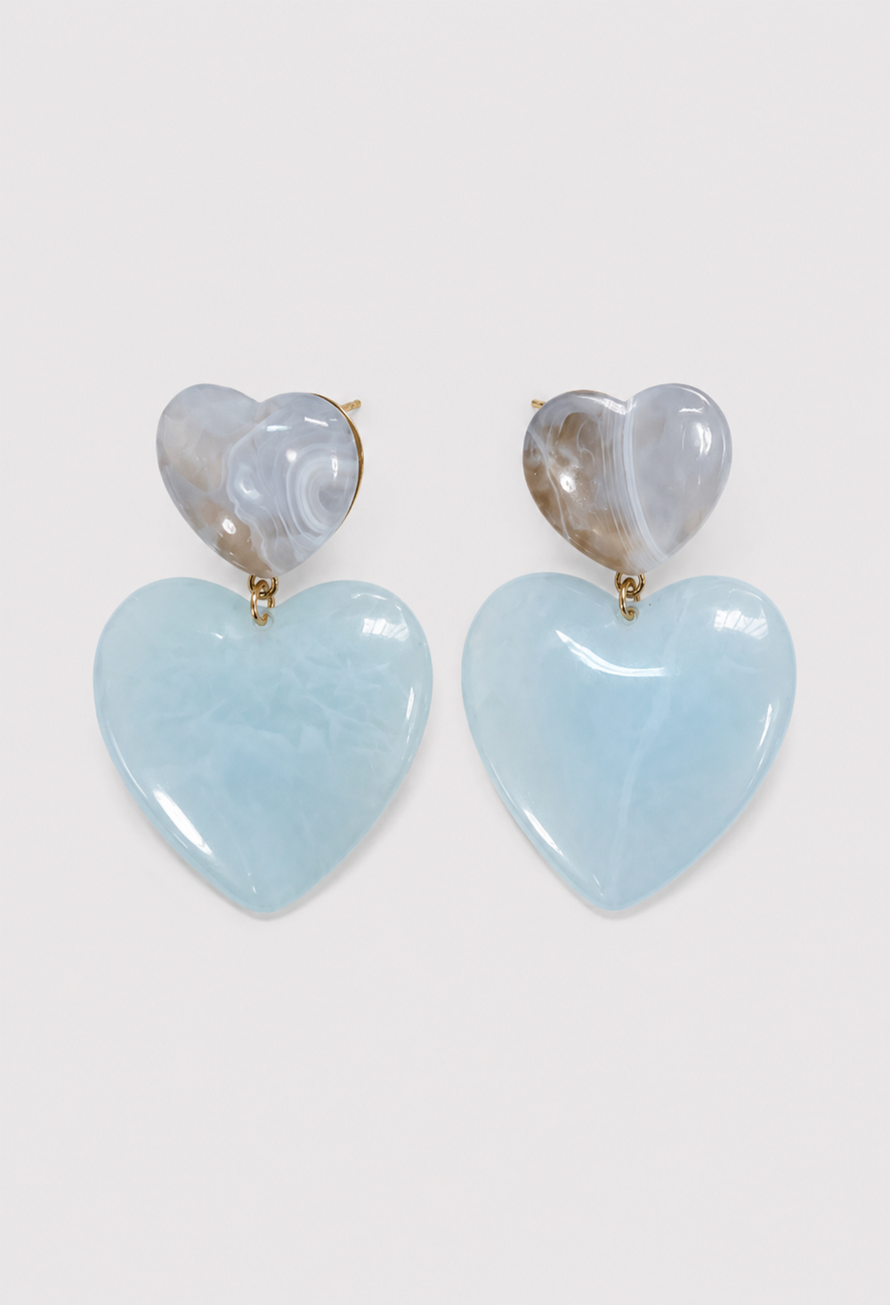 Aretes Doble Corazón Azul Cielo BYBLA