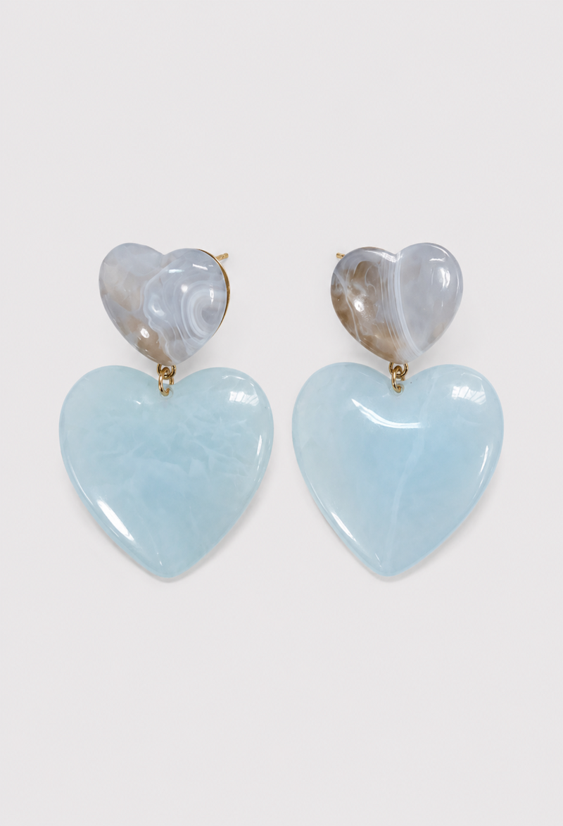 Aretes Doble Corazón Azul Cielo BYBLA