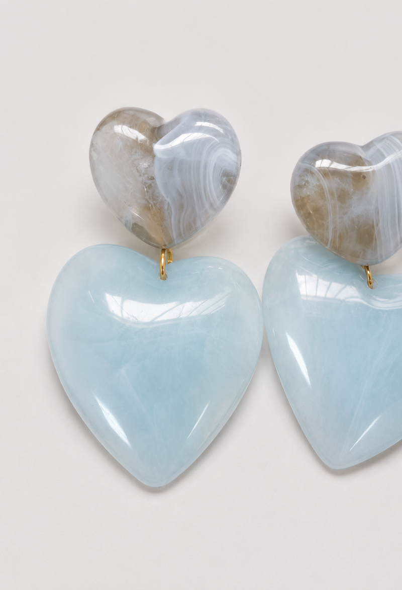 Aretes Doble Corazón Azul Cielo BYBLA - vista 2