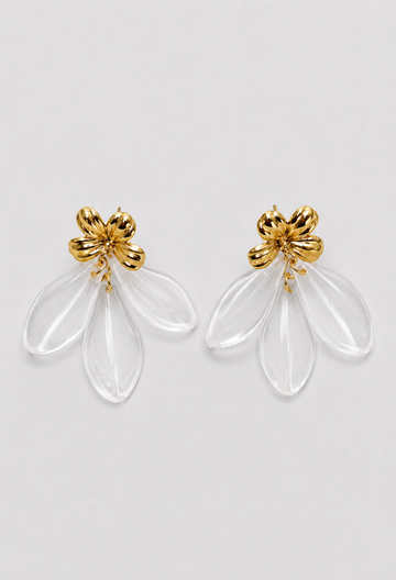 Aretes Flor Dorada Pétalos Transparentes