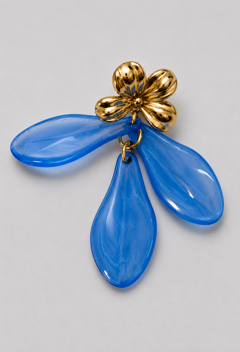 Aretes Flor Dorada Pétalos Azules BYBLA - vista 2