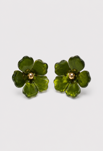 Aretes Topo Flor Nacarada Verde Oliva