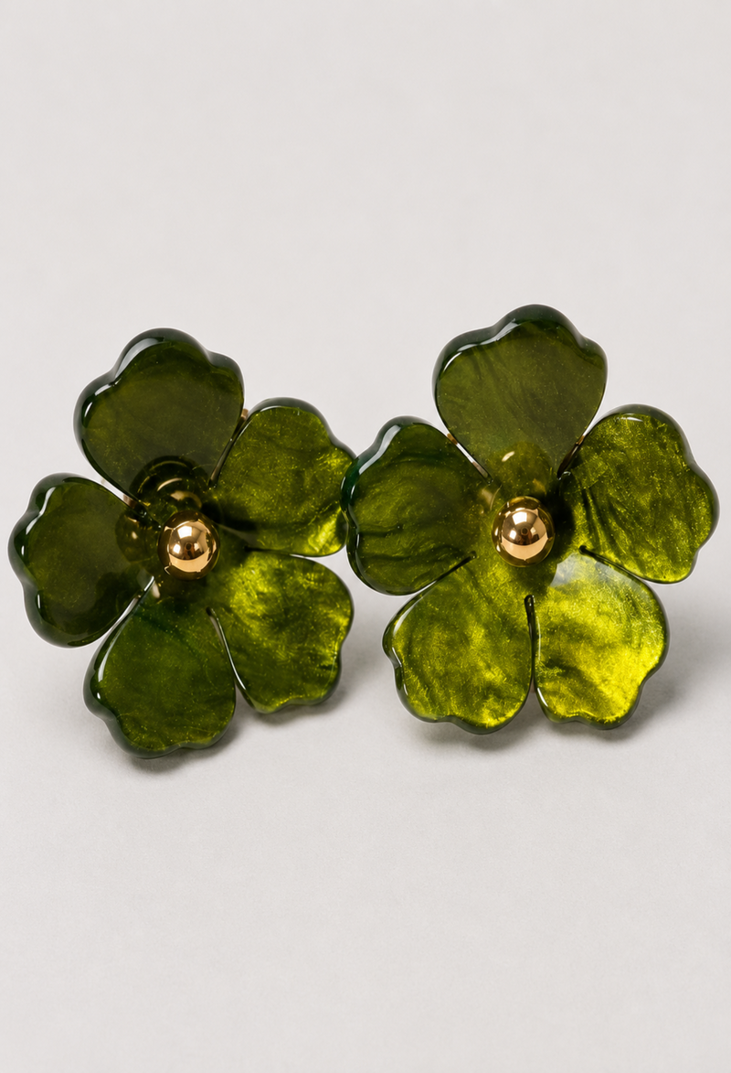 Aretes Topo Flor Nacarada Verde Oliva BYBLA - vista 2