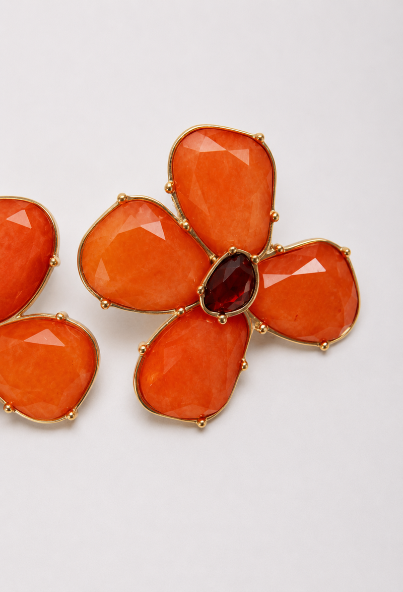 Aretes Flor Facetada Naranja Terracota BYBLA - vista 2