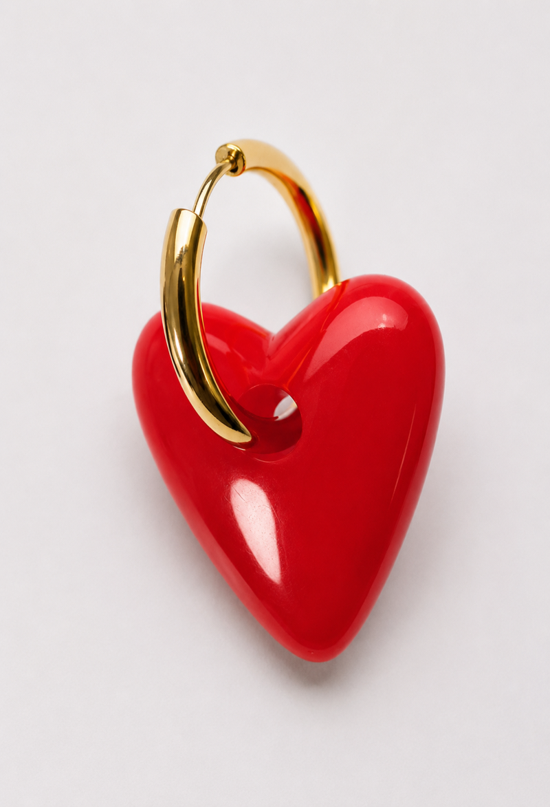 Aretes argolla dorada con corazón rojo BYBLA - vista 2
