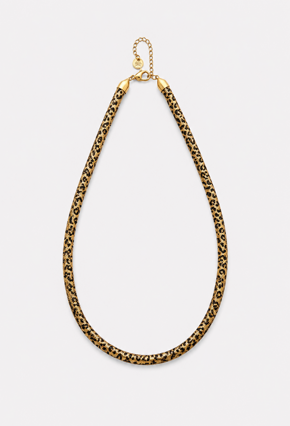 Collar tubular dorado con print animal en café y negro