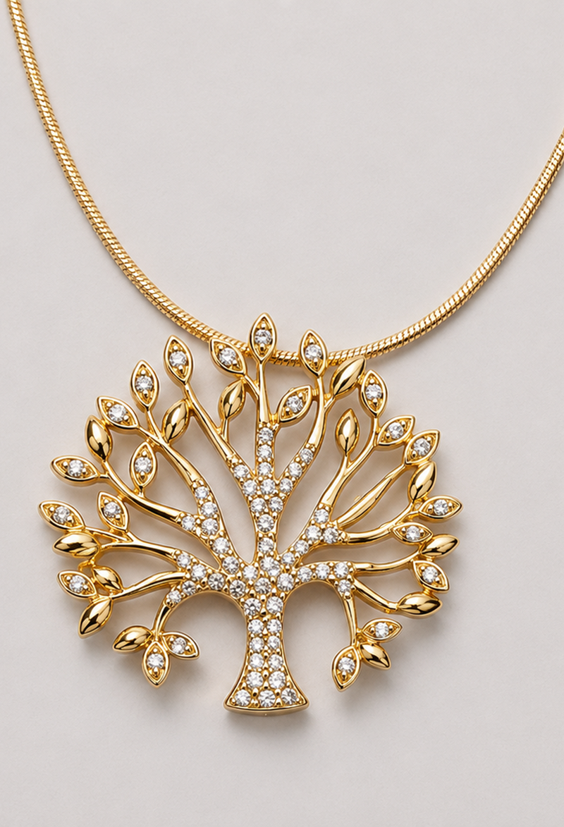 Collar dorado con dije de árbol de la vida en cristales - vista 2
