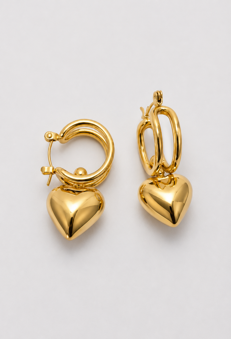 Aretes argolla con corazón dorado colgante BYBLA - vista 2