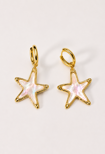 Aretes Argolla Estrella de Mar Nácar