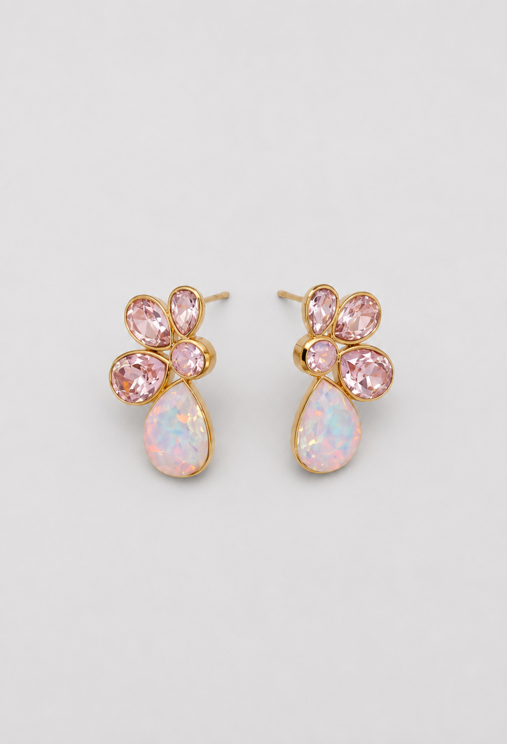 Aretes de cristales rosados con gota opalescente BYBLA