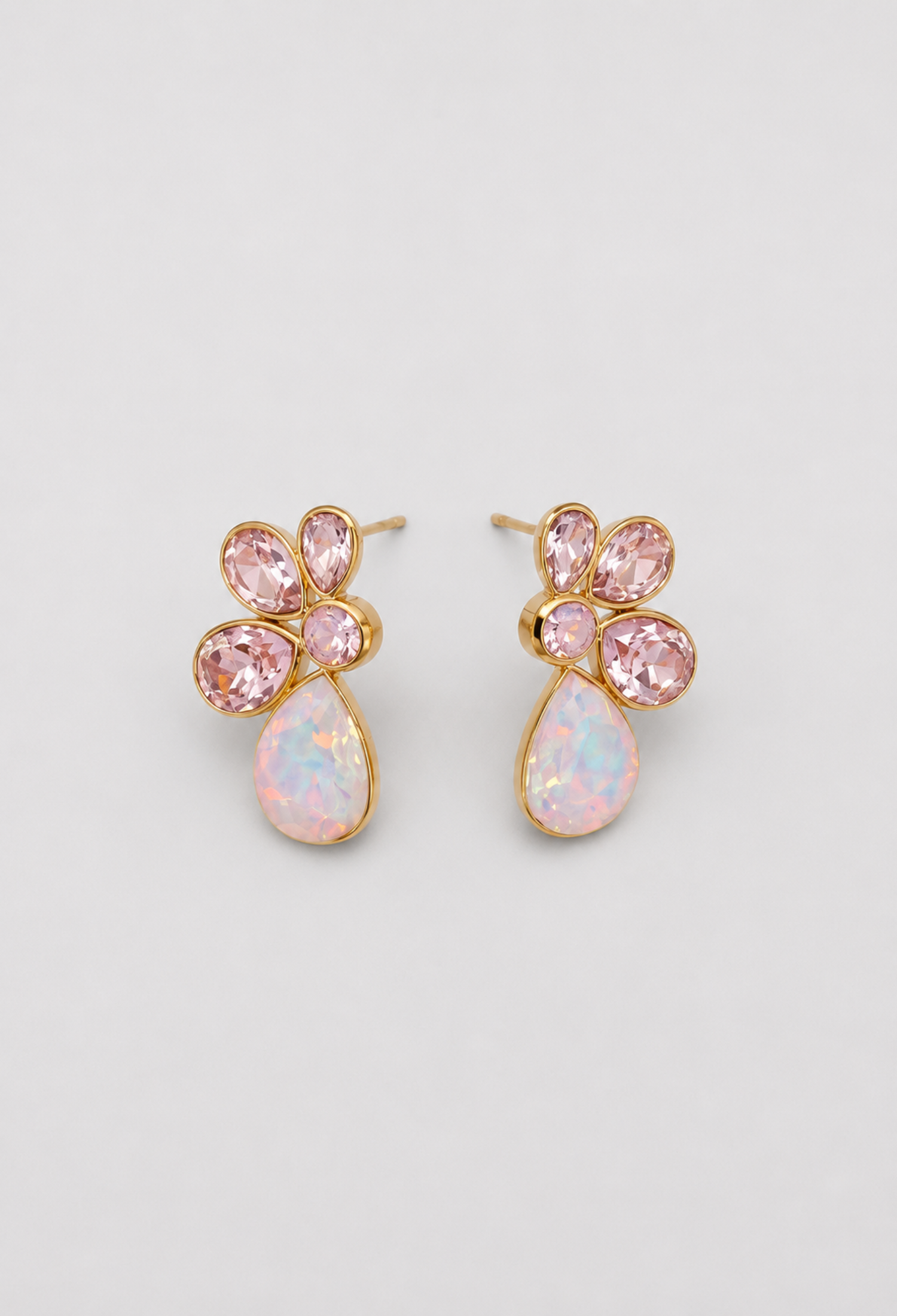 Aretes de cristales rosados con gota opalescente BYBLA