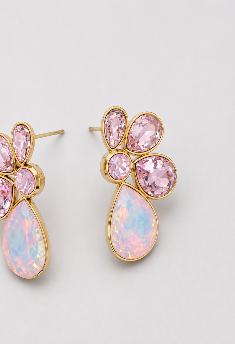 Aretes de cristales rosados con gota opalescente BYBLA - vista 2