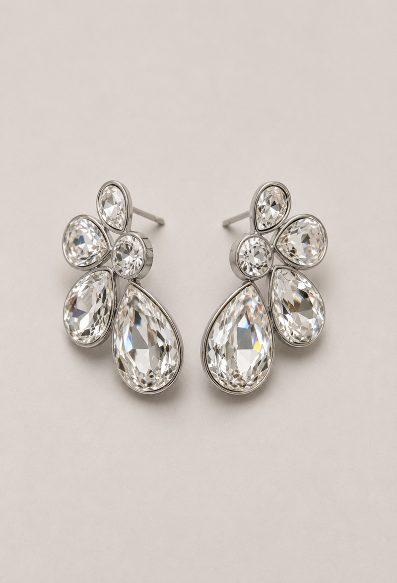 Aretes racimo de cristales transparentes plateados BYBLA - vista 2