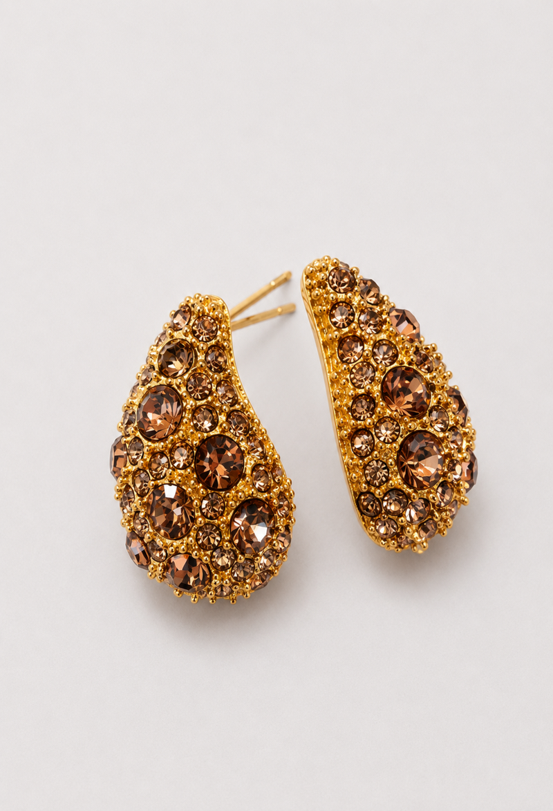 Aretes gota con pavé de cristales café ámbar BYBLA - vista 2