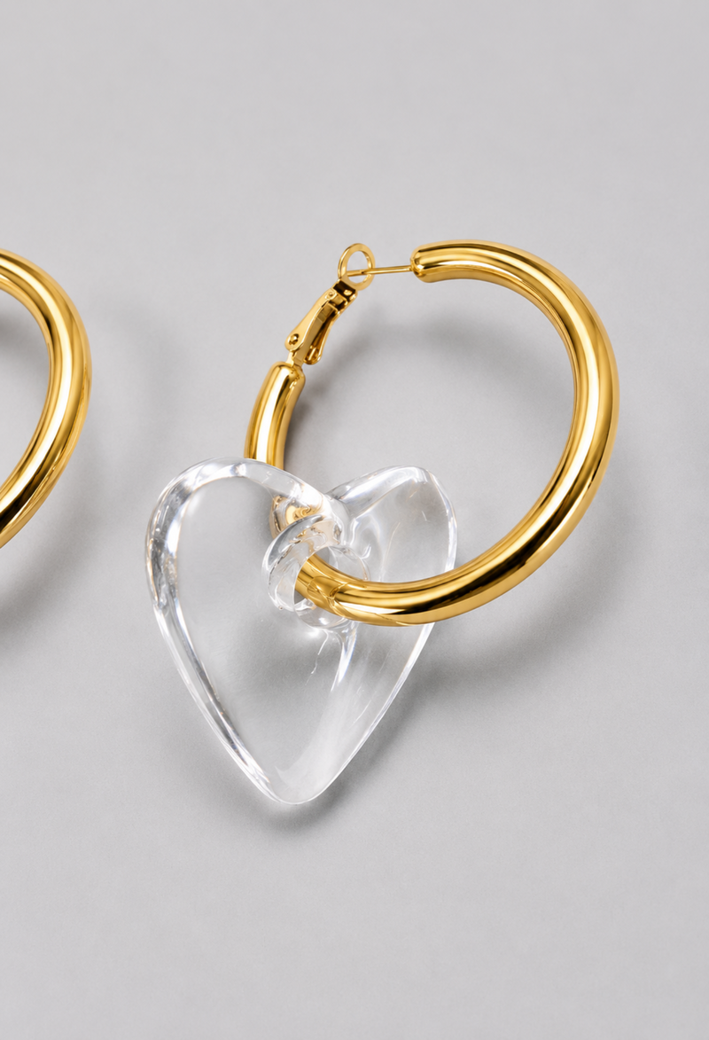 Aretes argolla dorada con corazón transparente BYBLA - vista 2