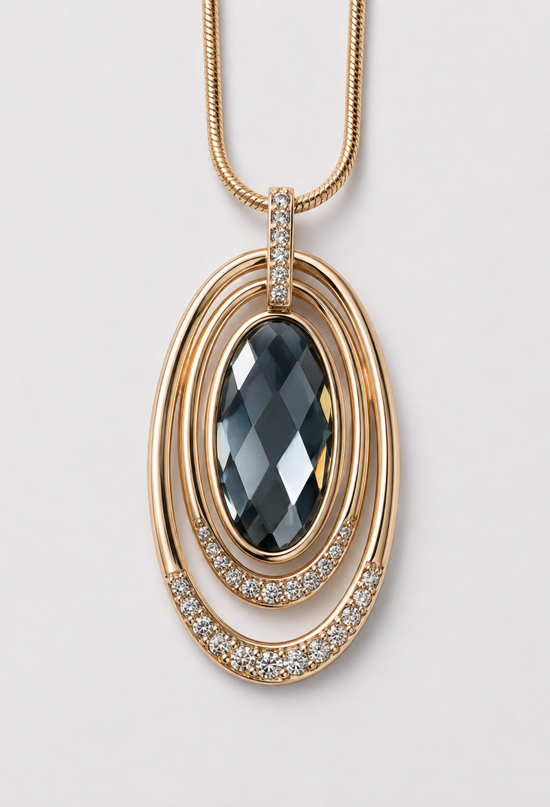 Collar largo dorado con óvalos de pedrería y cristal gris humo - vista 2