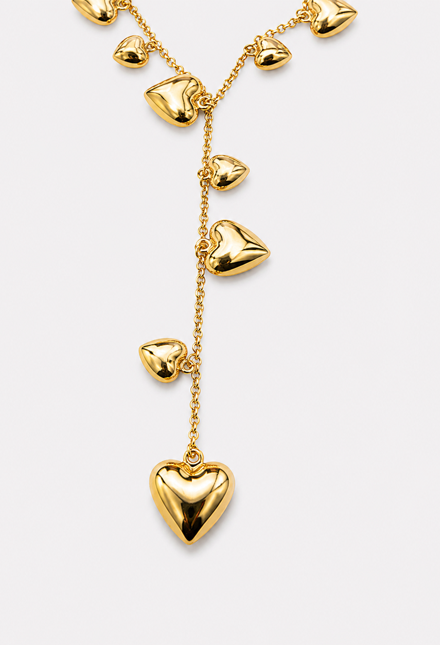 Collar dorado en Y con corazones voluminosos colgantes - vista 2