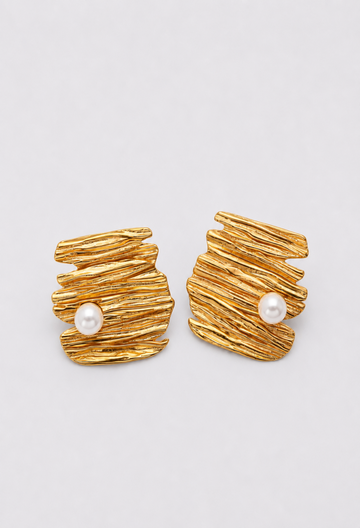 Aretes Topo Texturizado con Perla Dorados