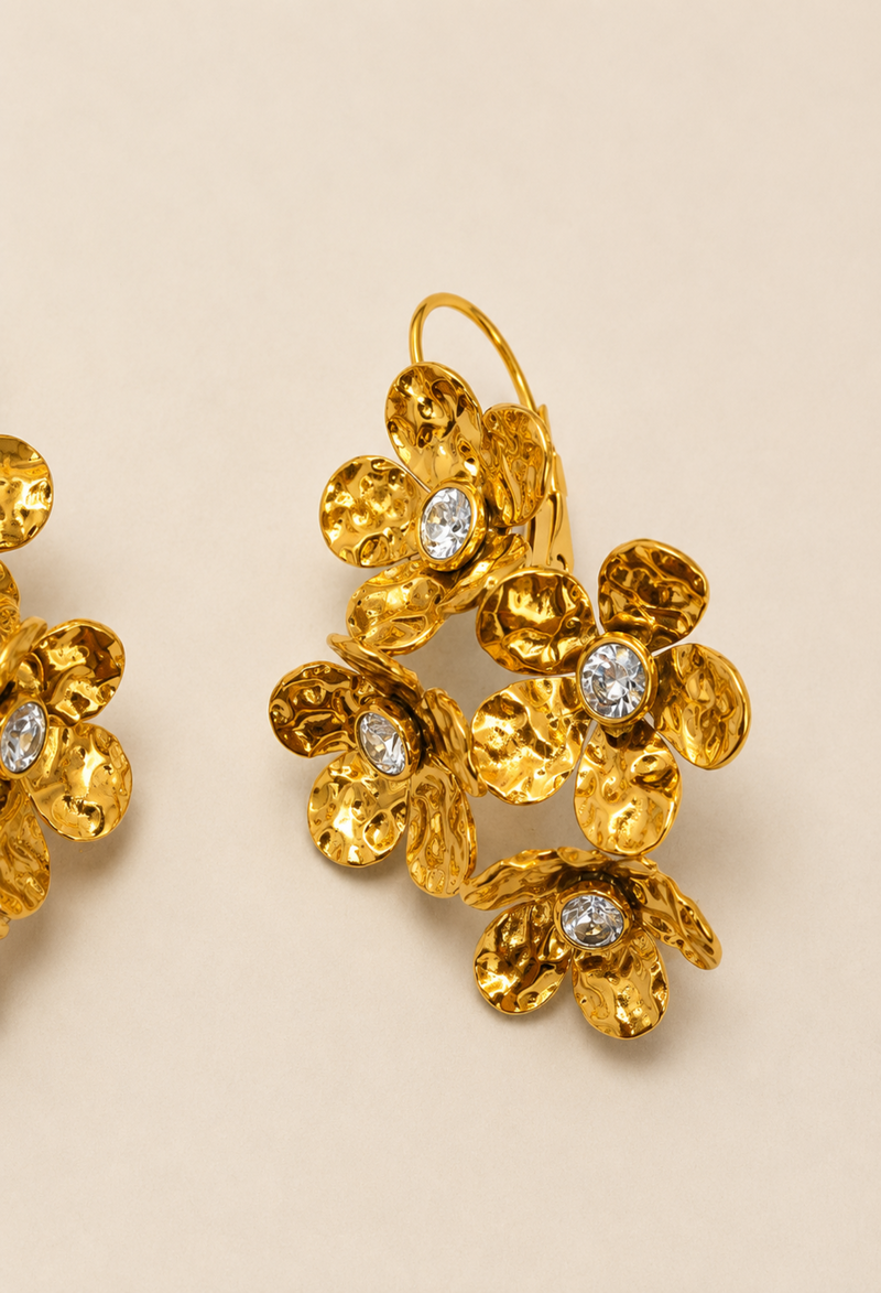 Aretes Racimo de Flores con Cristales Dorados BYBLA - vista 2
