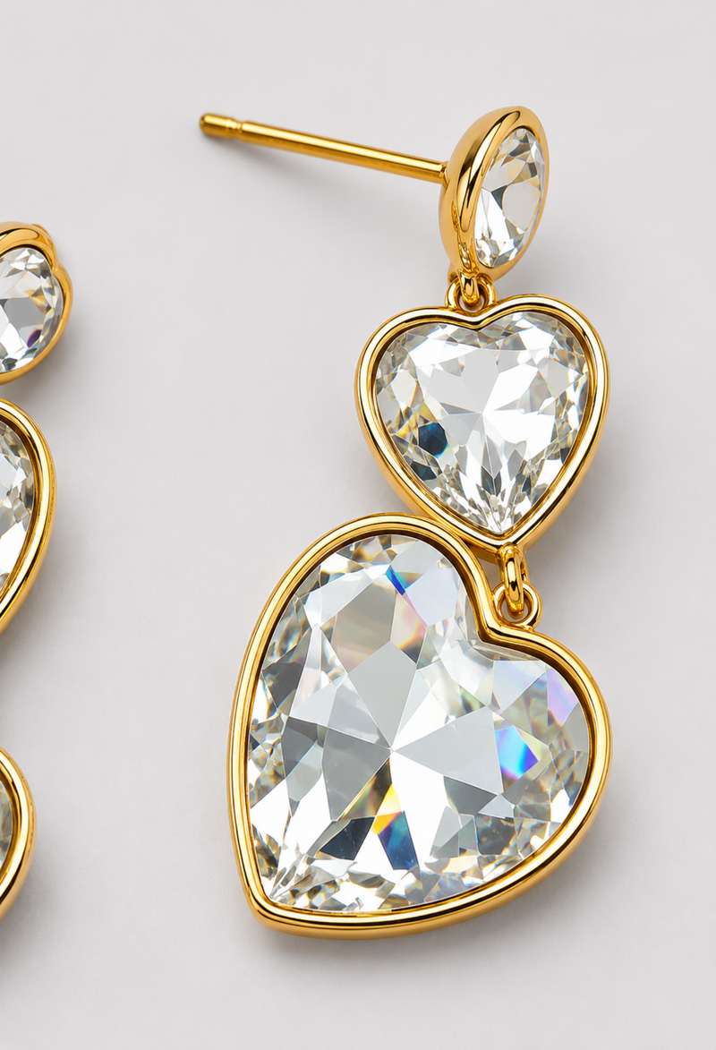 Aretes Corazones de Cristal Transparentes BYBLA - vista 2