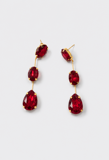 Aretes Colgantes Tres Cristales Rojos