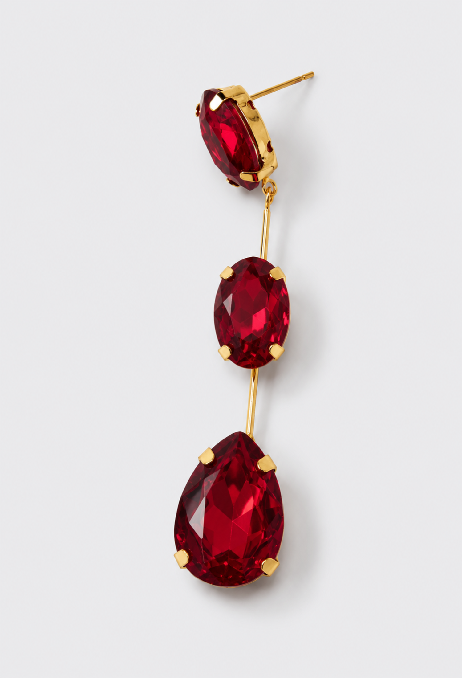 Aretes Colgantes Tres Cristales Rojos BYBLA - vista 2