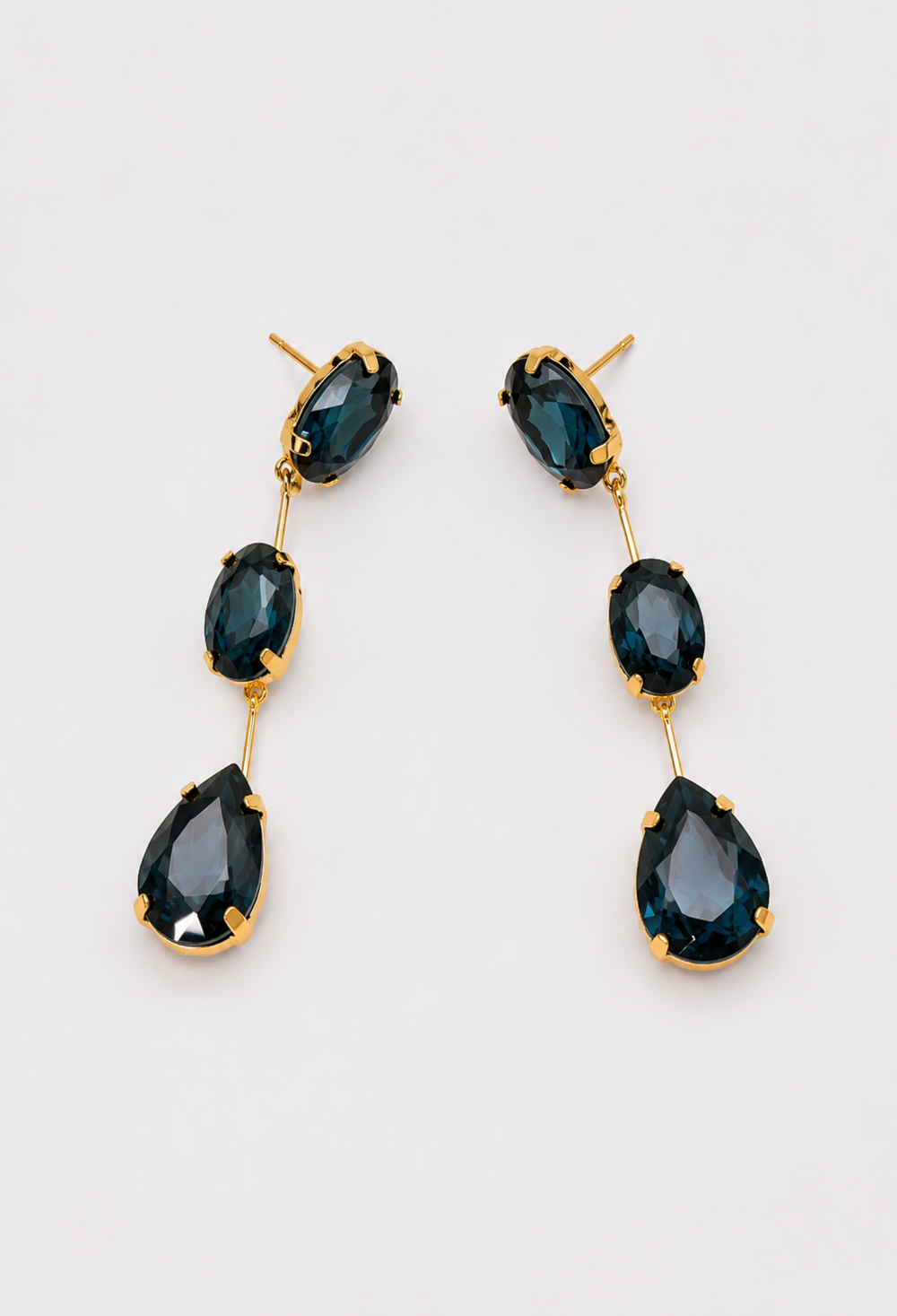 Aretes Colgantes Tres Cristales Azul Noche BYBLA
