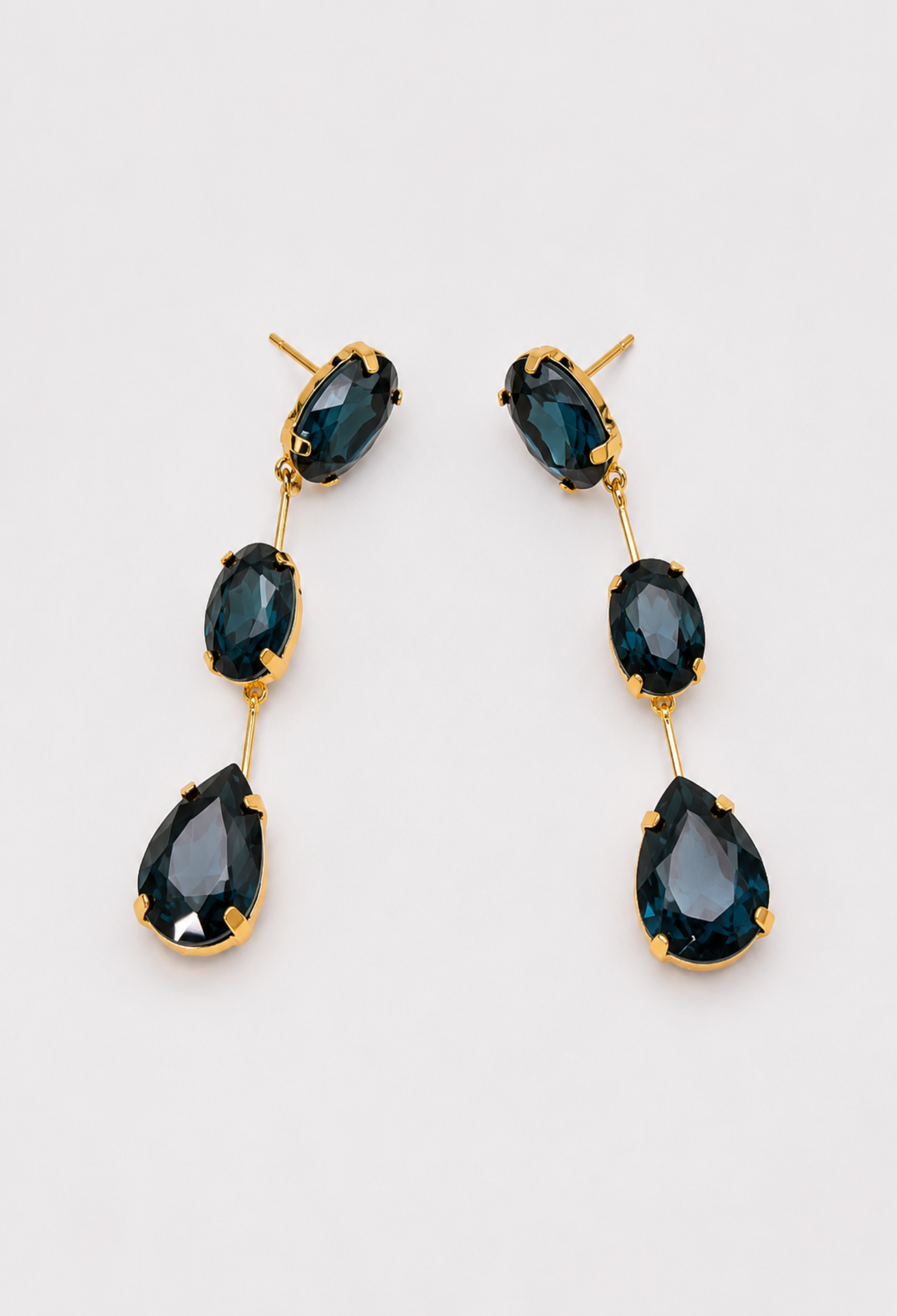 Aretes Colgantes Tres Cristales Azul Noche BYBLA