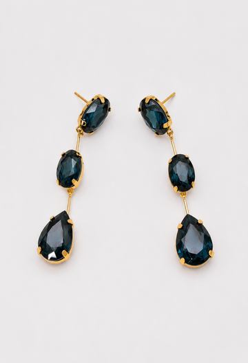 Aretes Colgantes Tres Cristales Azul Noche
