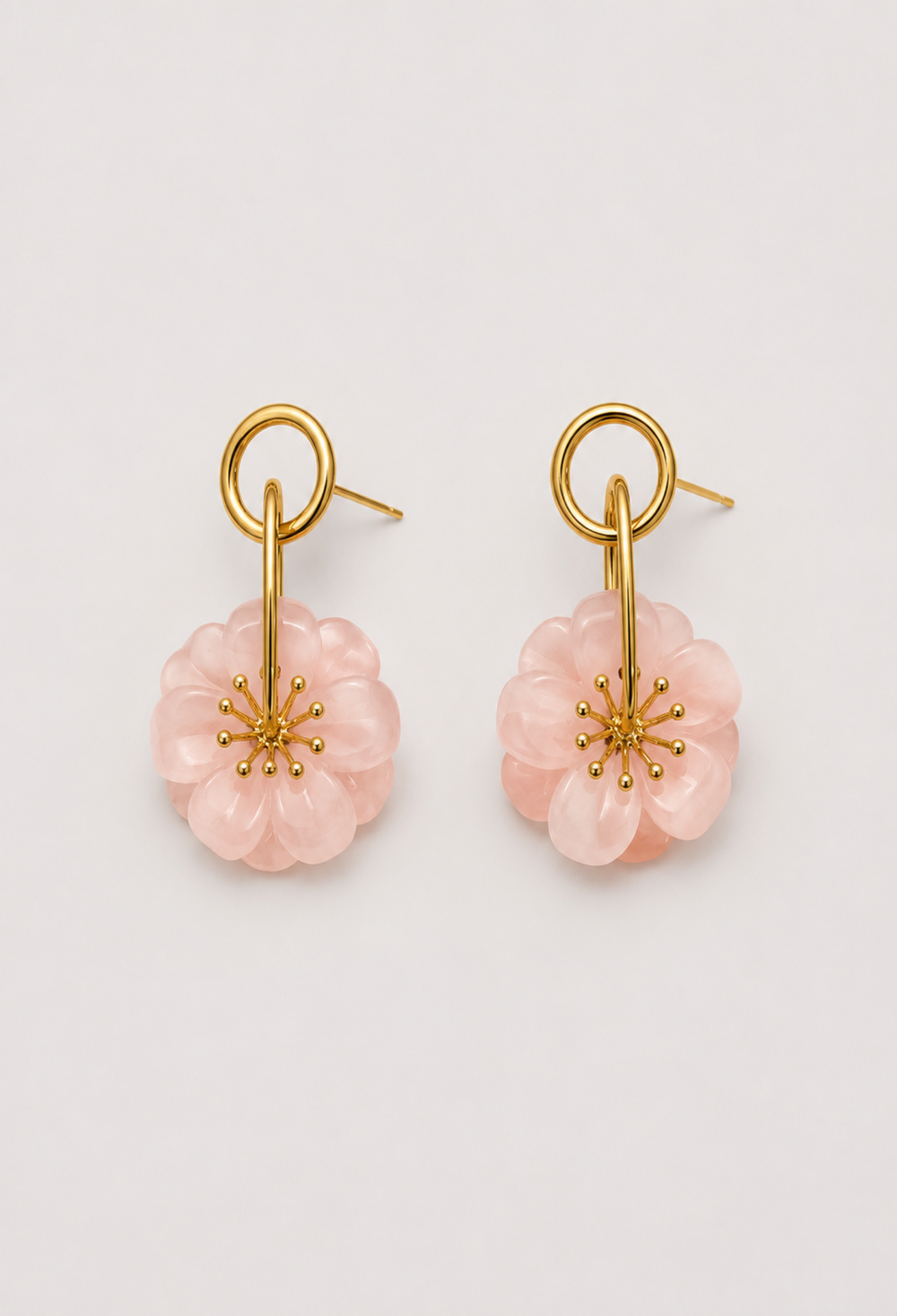 Aretes Colgantes Flor Rosa y Argolla Dorada BYBLA