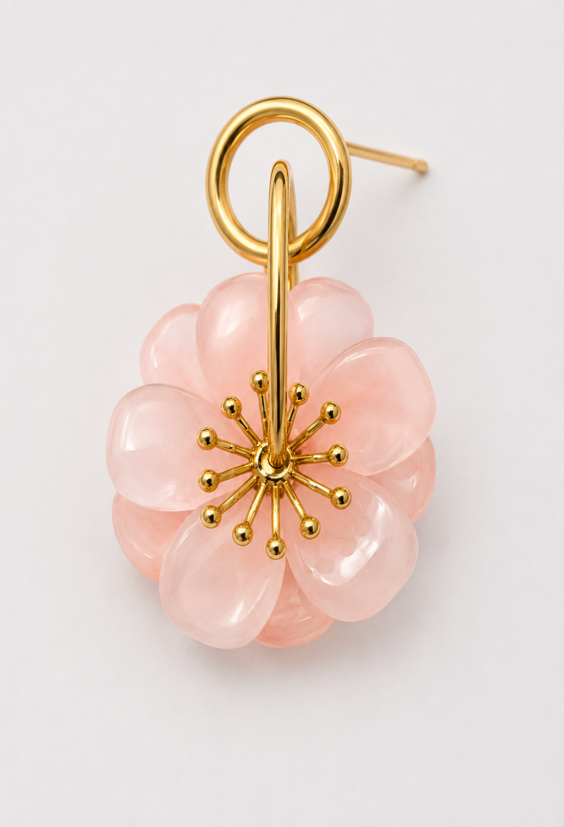 Aretes Colgantes Flor Rosa y Argolla Dorada BYBLA - vista 2