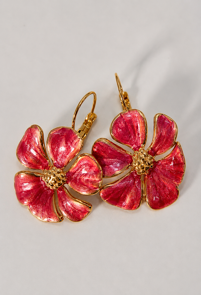 Aretes Flor Esmaltada Roja BYBLA - vista 2
