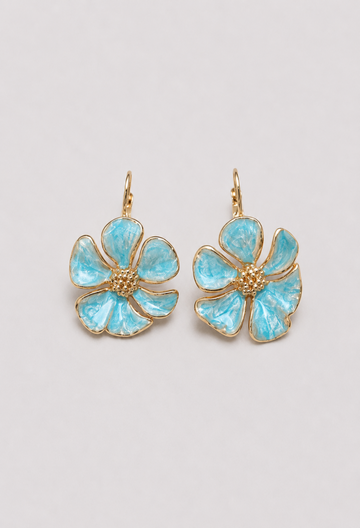 Aretes Flor Esmaltada Azul Cielo