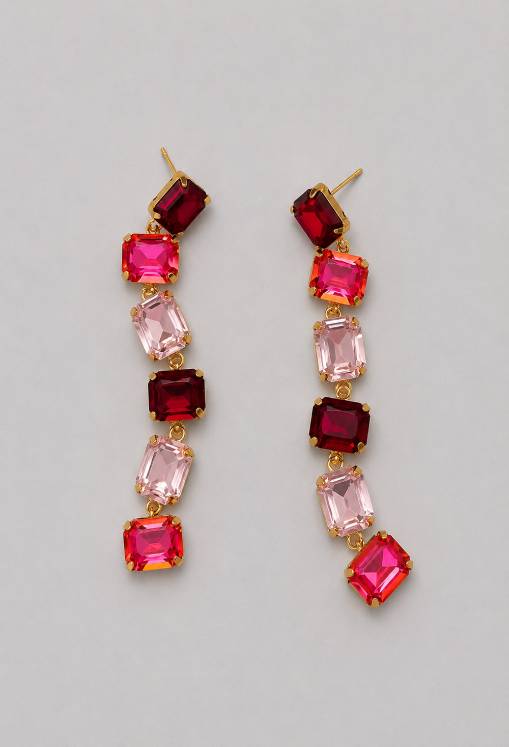 Aretes Largos Cristales Rosa y Vinotinto BYBLA