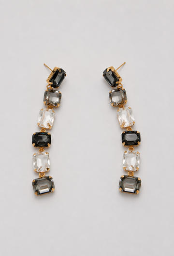 Aretes Largos Cristales Negro y Gris
