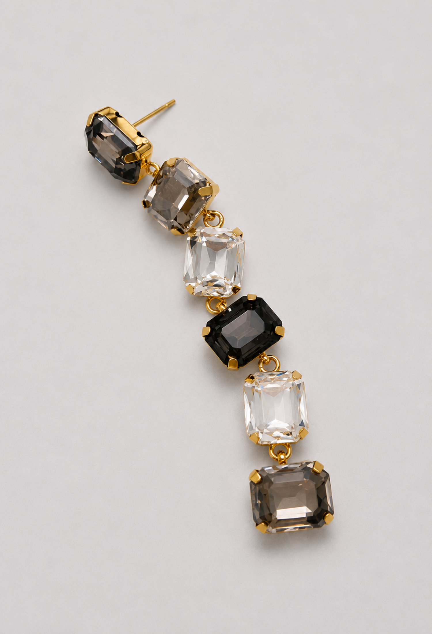 Aretes Largos Cristales Negro y Gris BYBLA - vista 2