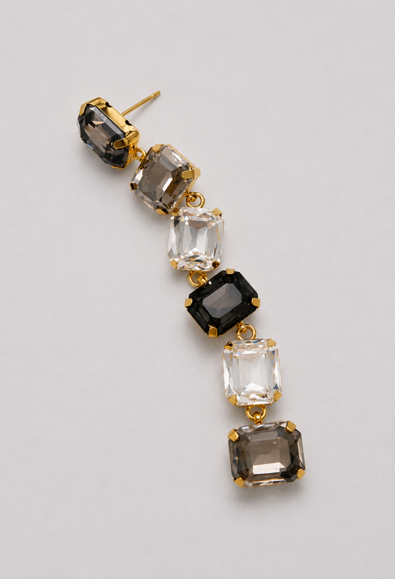 Aretes Largos Cristales Negro y Gris BYBLA - vista 2