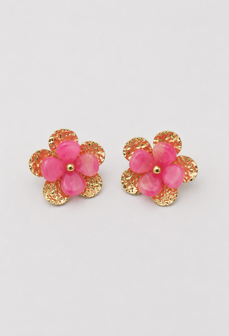 Aretes Flor Rosa y Dorado BYBLA