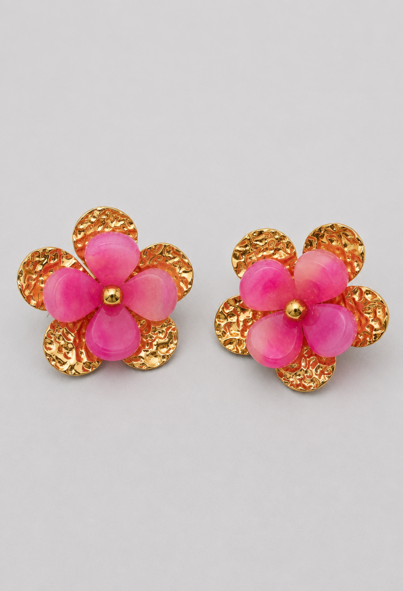 Aretes Flor Rosa y Dorado BYBLA - vista 2