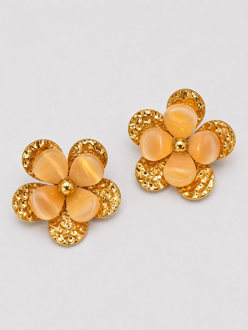Aretes Flor Camel y Dorado BYBLA - vista 2