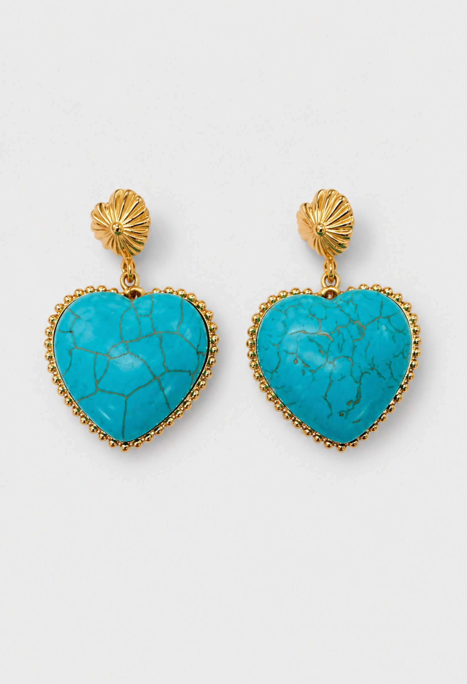 Aretes Corazón Turquesa y Dorado BYBLA