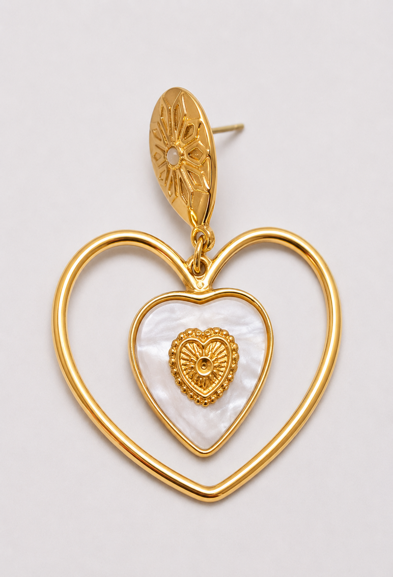 Aretes Corazón Nácar y Dorado BYBLA - vista 2