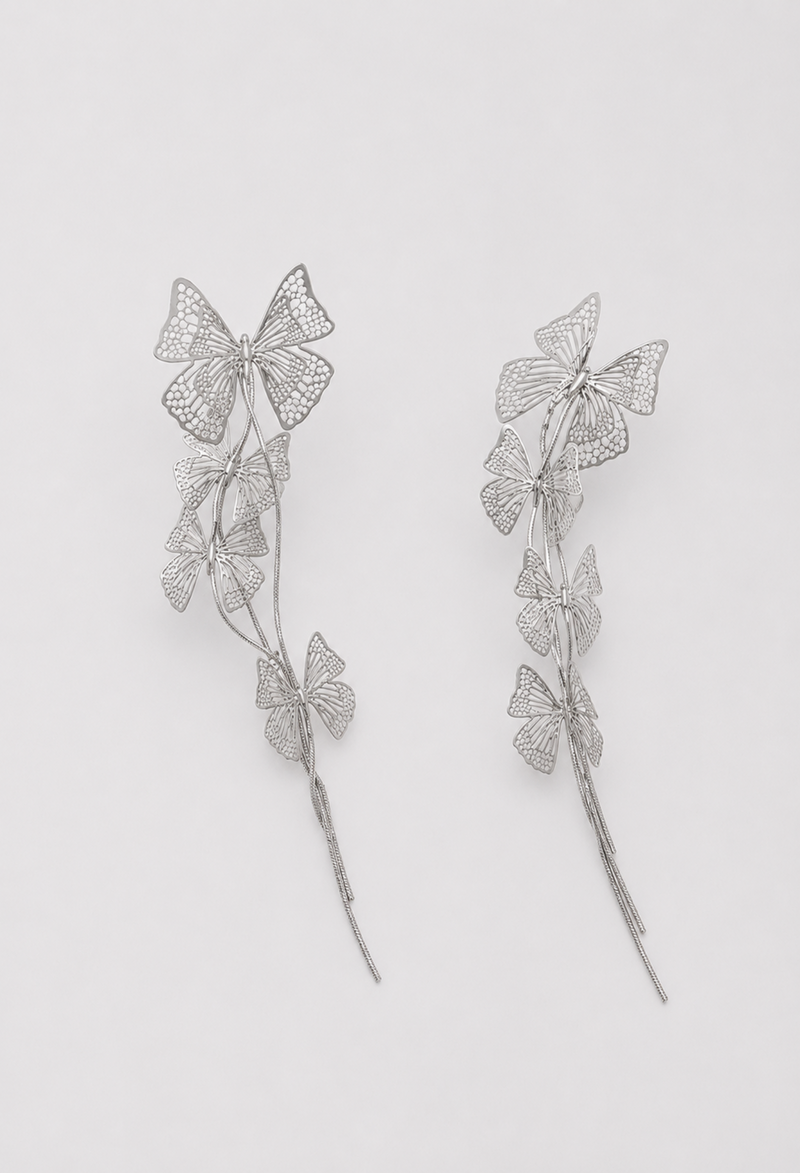 Aretes Cascada de Mariposas Plateadas BYBLA