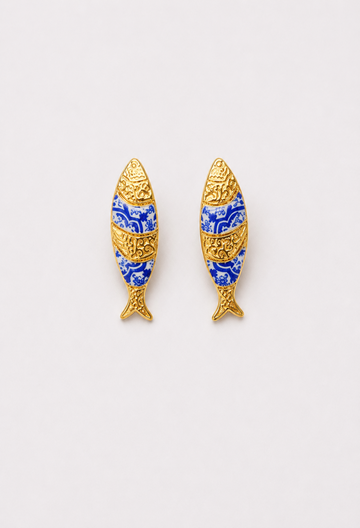 Aretes Pez Dorado con Azulejos Azules