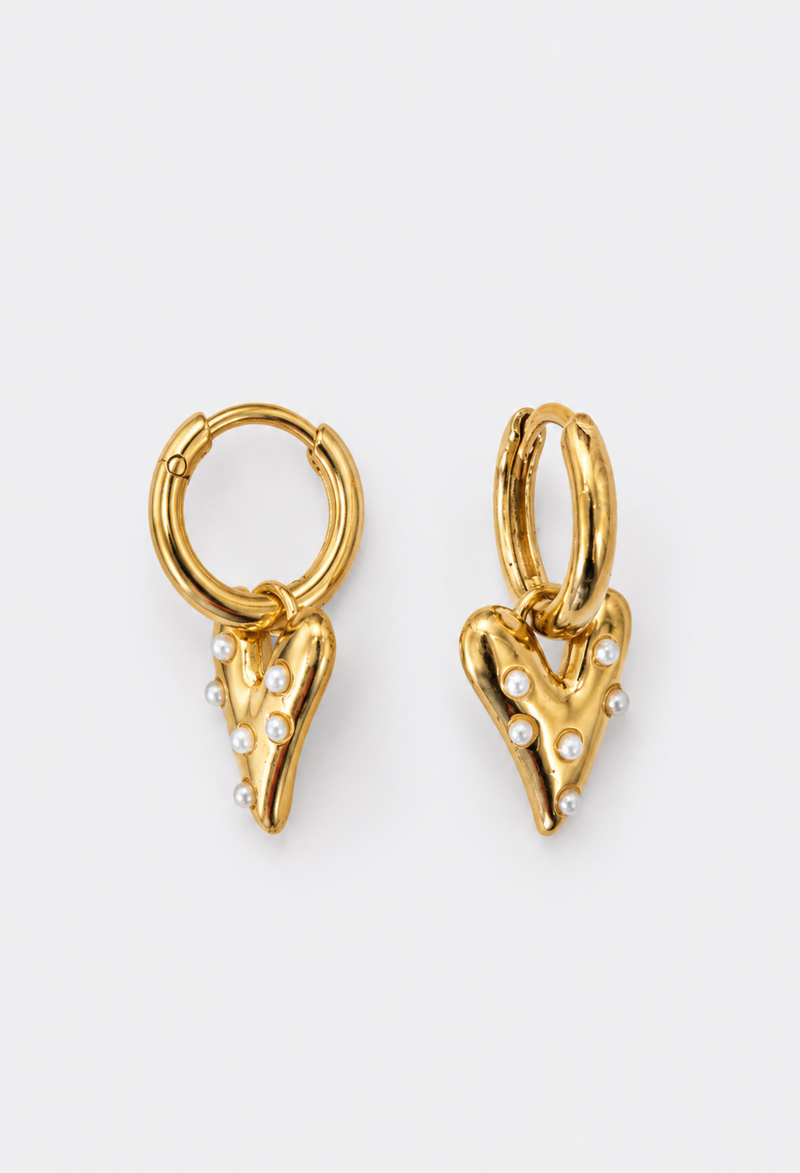 Aretes Candonga Corazón con Perlas Dorados BYBLA - vista 2